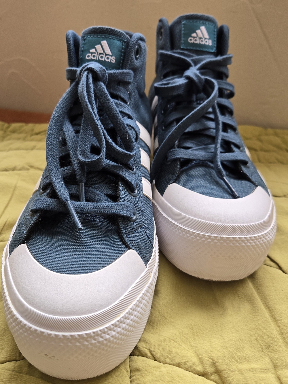 Adidas Women's High-Top Canvas Platform Sneakers in Teal with White Toe